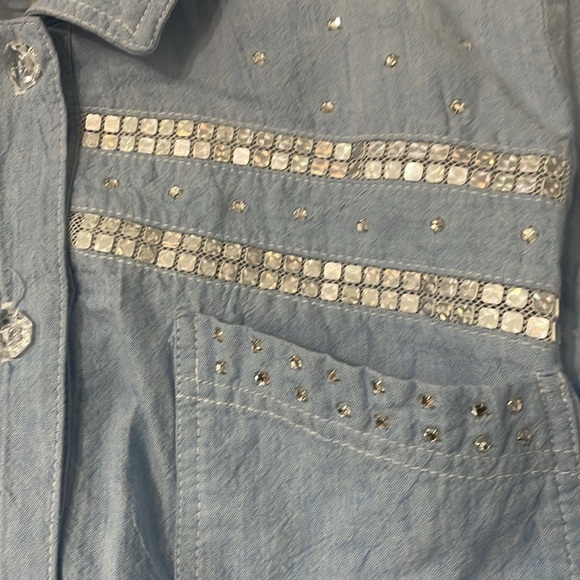Saint Germain Paris denim with rhinestone short sleeve top - Picture 4 of 8